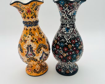 Jarrón de cerámica turca hecho a mano, jarrón decorativo grande, tarro de cerámica hecho a mano con tapa, jarrón central, decoración de mesa, decoración del hogar