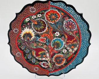 Plato de pared de cerámica turca hecho a mano, decoración floral estilo bohemio (11,8'')