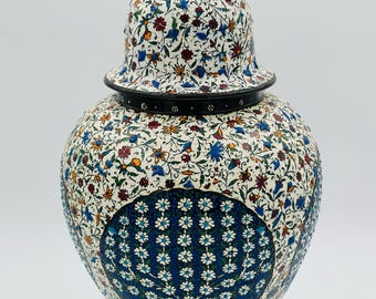 Jarrón de cerámica decorativo hecho a mano con tapa 40 CM (15,7'')