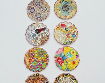 Sottobicchieri In Ceramica Con Motivo Mandala - Set Di 8 Con Porta Sottobicchieri In Metallo