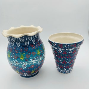 7,8'(20Cm),9,8'(25Cm),Handmade Ceramic Planter Pot,Floral Patterned Flower Pot