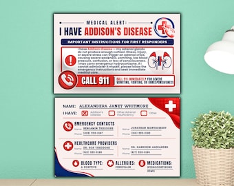 Addison's Disease Wallet Alert Card Printable, Adrenal Insufficiency Canva Template, Chronic Illness Medical ID Card, PDF