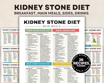 Dieta para cálculos renales, lista de alimentos bajos en oxalatos para cálculos renales imprimible, recetas de dieta renal Desayuno, comidas principales, guarniciones, bebidas, alimentos para los riñones