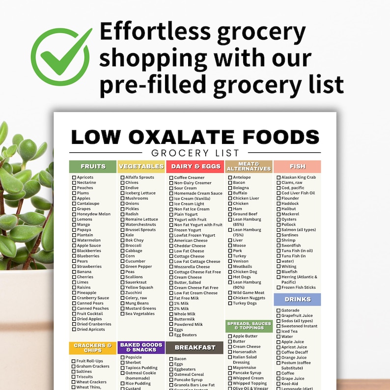 Low Oxalate Food List for Kidney Stones, Low Oxalate Foods Printable, Kidney Stone Diet Grocery List, Kidney Foods for Kidney Disease Diet

low oxalate foods
kidney stones
oxalate food list
oxalate food chart
kidney stone diet
low oxalate
renal diet