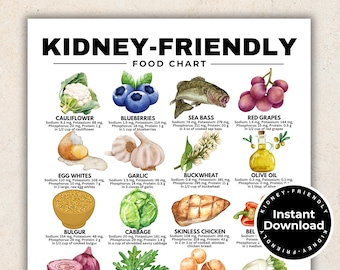 Tabla de alimentos aptos para los riñones, dieta para los riñones, lista de alimentos para la enfermedad renal, dieta para la enfermedad renal, contenido bajo de potasio, fósforo, sodio y proteínas para imprimir