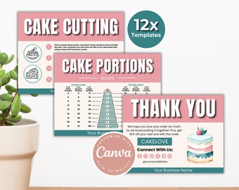 Cake Cutting Set, Cake Cutting Guide, Cake Care Card, Editable Cake Care Instructions, Cake Box Thank You Card Bakery Template