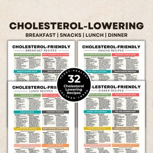 Cholesterol Lowering Recipes, HDL and LDL Lipid Lowering Heart Healthy Food List, High Fiber Low Cholesterol Meal Planning, Printable PDF