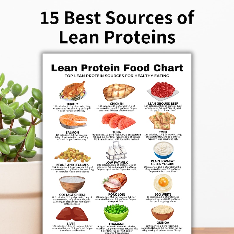 Lean Protein Food Chart, High Protein Food Chart, Keto Food List for Muscle Building and Losing Weight, Low Fat Protein, Printable PDF Guide

protein chart
protein food list
protein tracker
protein guide
protein snacks
low fat foods
dietitian