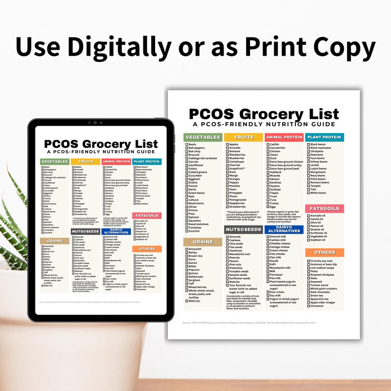 PCOS Diet Grocery List, Low Glycemic Index Foods High Fiber Foods Anti-Inflammatory Foods, Polycystic Ovary Syndrome Foods for Weight Loss

PCOS meal plan
PCOS Planner
Weight Loss
PCOS Friendly Foods
PCOS Superfoods
PCOS Diet Plan
PCOS management