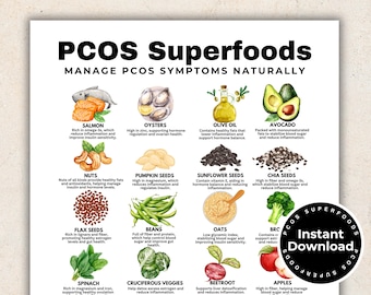 Lista de superalimentos para el síndrome de ovario poliquístico (SOP), alimentos con bajo índice glucémico, alimentos ricos en fibra, alimentos antiinflamatorios y alimentos para bajar de peso con síndrome de ovario poliquístico.