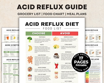 Lista de alimentos para el reflujo ácido, dieta para la ERGE, lista de alimentos con bajo contenido de ácido para la salud intestinal, cáncer de estómago, gastritis, ardor de estómago y seguimiento de síntomas de ERGE