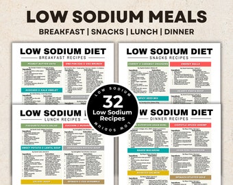 Low Sodium Diet Meal Recipes for Kidney Disease, Hypertension, High Blood Pressure, Stroke Heart Disease, Breakfast, Snacks, Lunch, Dinner