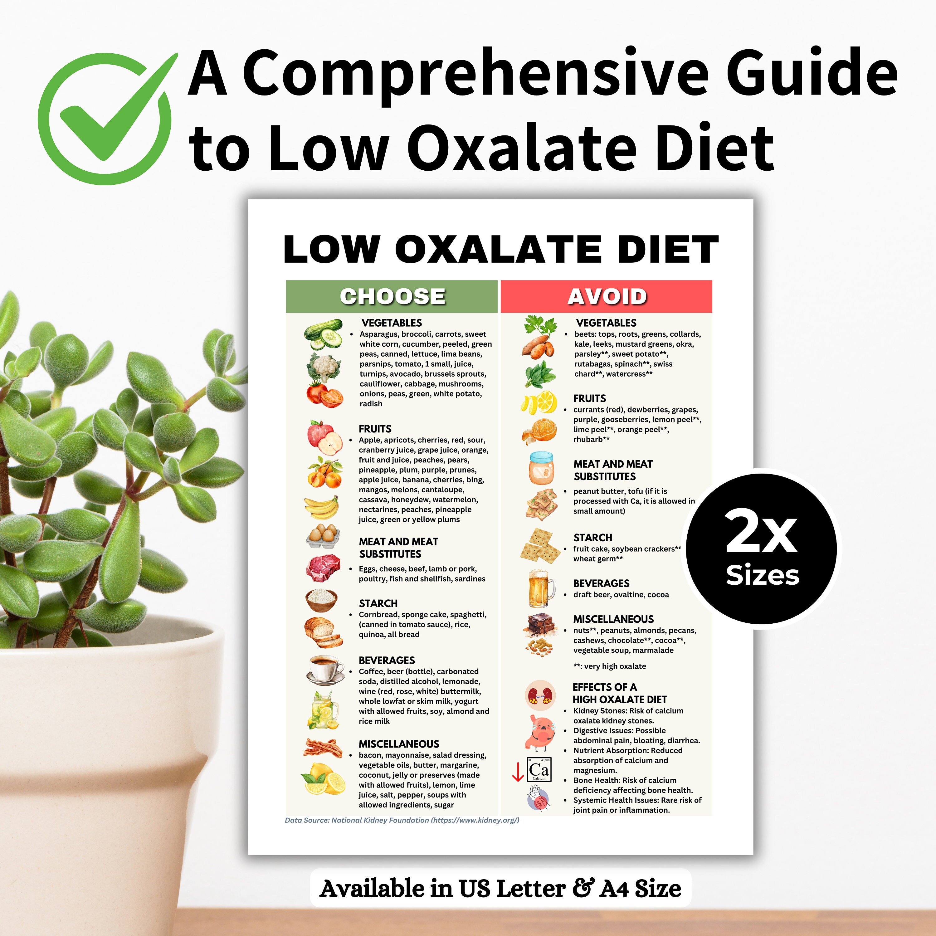 Low Oxalate Foods Printable, Low Oxalate Food List for Kidney Stones ...