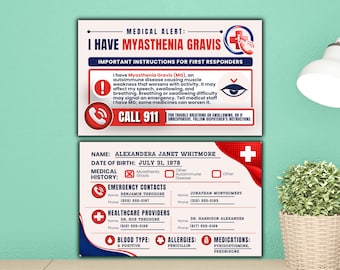 Myasthenia Gravis Medical Alert Card Printable, Myasthenia Gravis Awareness Emergency Card Template, Print & Cut PDF, Editable Canva ID Card