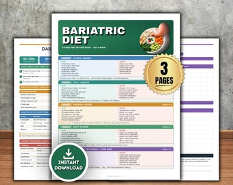 Bariatric Post Op Diet Guide Printable, Gastric Sleeve & Bypass Meal Plan, 5 Stage Food List Chart, Protein Tracker, Pureed Soft Food PDF