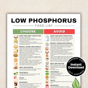 Low Phosphorus Diet Food List for Stage 4 Kidney Disease Renal Diet, Kidney Friendly Food List, Low Phosphorus Kidney Diet Foods Printable