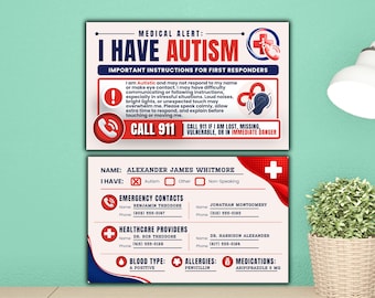 Autism Spectrum Disorder Wallet Alert Card Printable, Sensory Alert Canva Template, Medical ID Card for Autistic Individuals & Caregivers