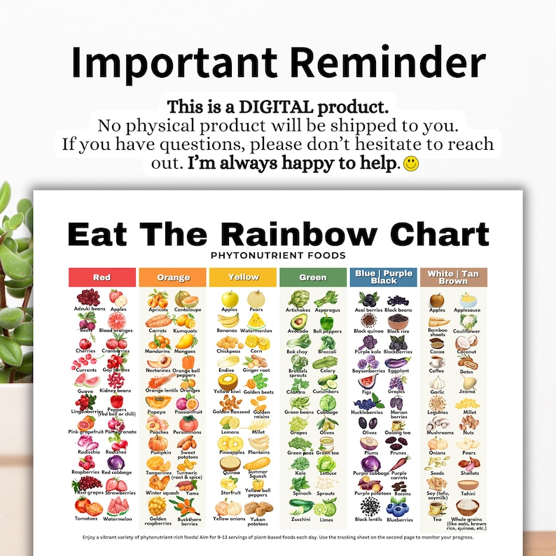 Eat the Rainbow Food Chart for Toddlers, Phytonutrients Food Chart, Eat ...
