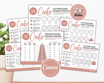 Cake Cutting Guide Bundle, Cake Cutting Set, Cake Care Card, Editable Cake Care Instructions, Cake Box Thank You Card Bakery Template Canva