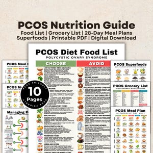 Lista de alimentos da dieta SOP, lista de compras, lista de superalimentos, plano de refeições de 28 dias para síndrome do ovário policístico, baixo índice glicêmico, alto teor de fibras, antiinflamatório