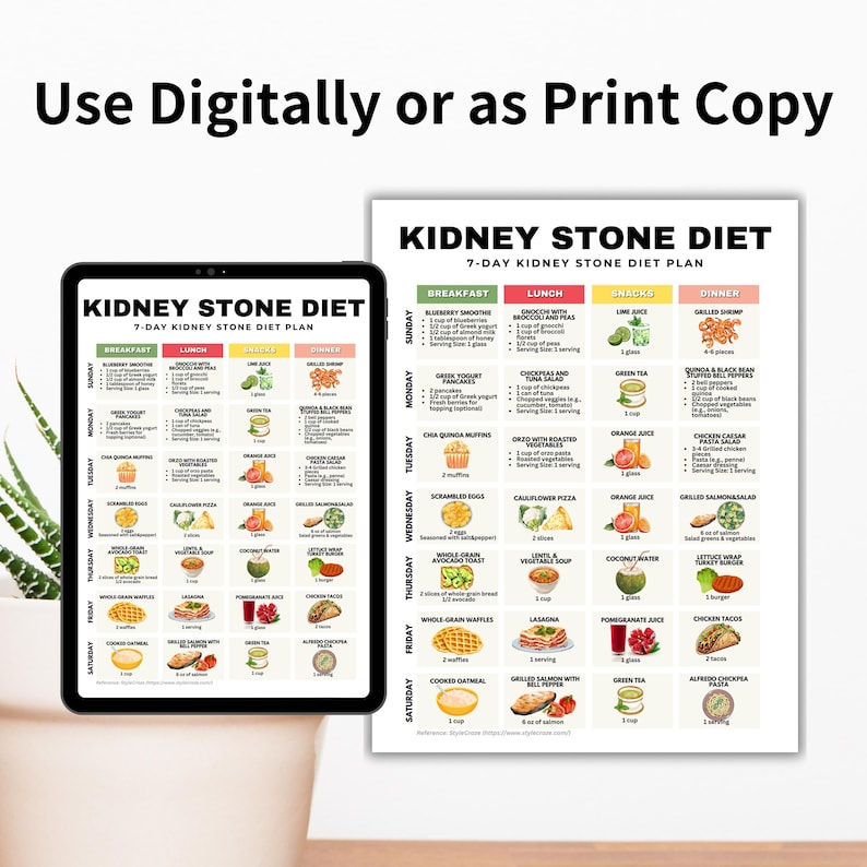 7-Day Kidney Stone Diet Plan, Low Oxalate Foods Printable, Renal Diet Recipes Breakfast, Lunch, Snacks and Dinner, Kidney Disease Diet Plan

kidney diet
kidney foods
stage 4 CKD
chronic illness