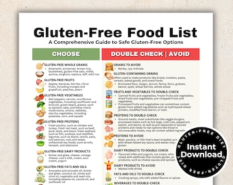 Liste d'aliments sans gluten, Guide sans gluten pour la maladie cœliaque, les diabétiques, la santé intestinale, les aliments à manger, à vérifier et à éviter, PDF imprimable