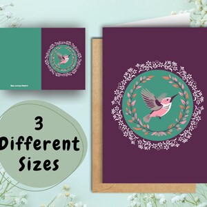 Handgefertigte Grußkarte mit Vogelmotiv | Geburtstag, Danke, oder Unterstützung Karte | Digitaler Download | Inspirierendes Vogel Karten Geschenk