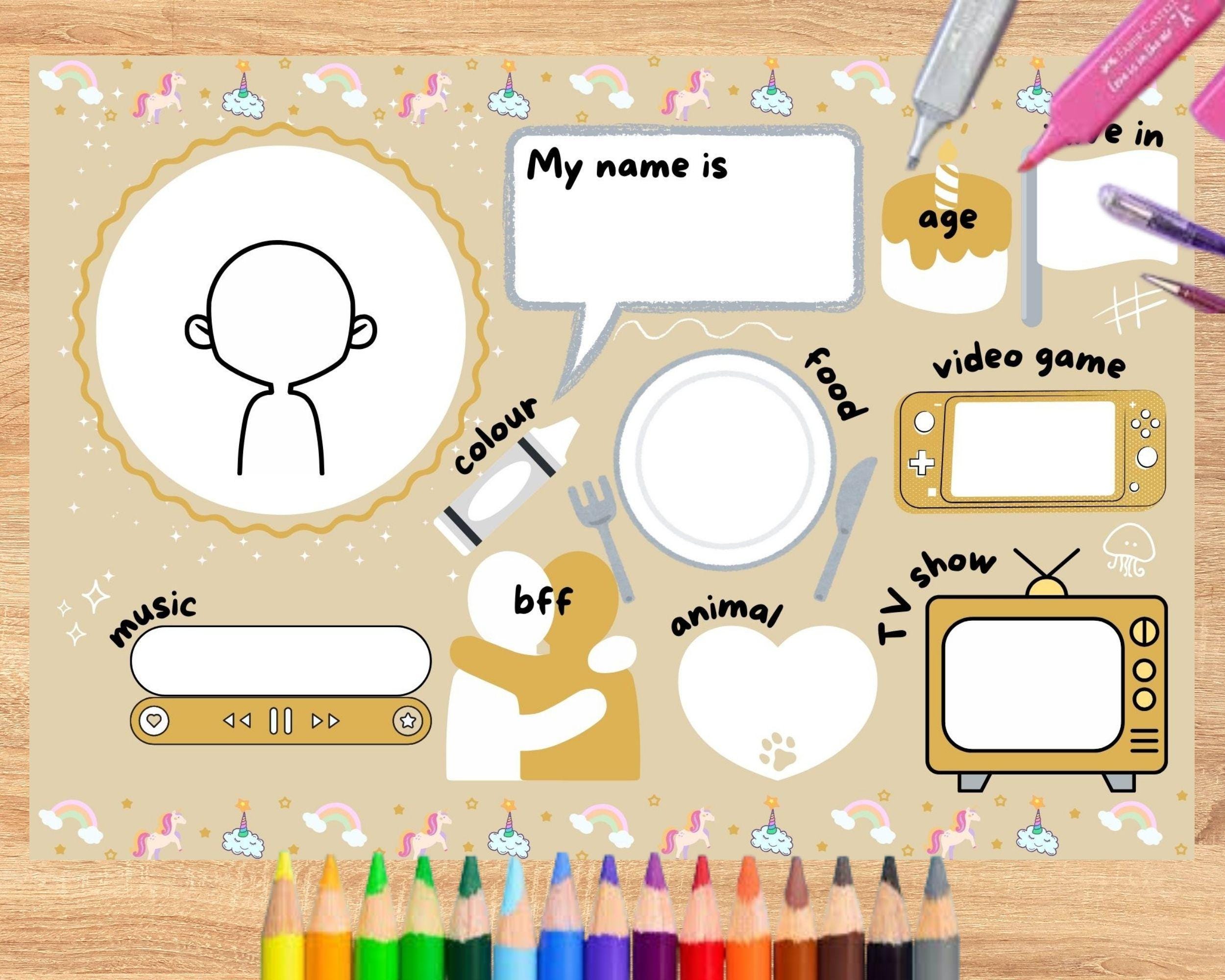 Draw Names Questionnaire Preschool Questionnaire Bundle Worksheets for Kids, Back to School Fun ...