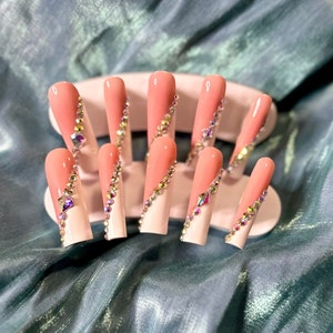 Bling Diagonal French Tip Nails