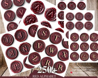 Vintage Wax Seal PNG Alphabet, Red Letter Wax Stamps, Digital Seals for Junk Journals, Scrapbooking, Ephemera, Card Making, DIY Crafts