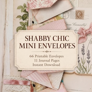 Shabby Chic Mini Envelopes Printable, 66 Mini Envelopes, Matching Cards, Wax Seals, Junk Journal Ephemera, Vintage Paper Craft