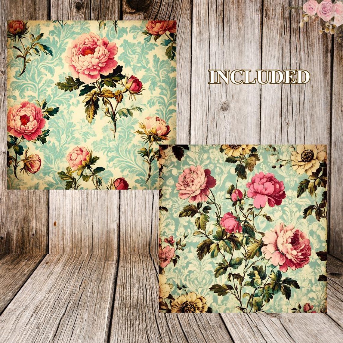 36 Vintage Floral Digital Papers – Shabby Chic & Antique Rose ...