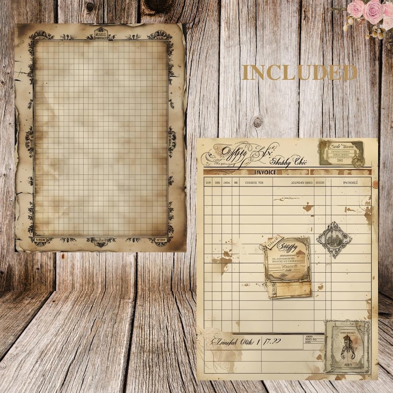 29 vintage rutnätspapper | Utskrivbara journalsidor i shabby chic | Smutsiga efemera-bakgrunder | Skräpjournal, scrapbooking, collage bild 4