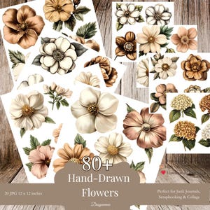 80+ vintage bloemen clipart voor junk tijdschriften, scrapbooking, collage | Neutrale bloem-png's | Antieke botanische verschijnselen