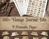 Vintage Journal Tabs Printable, Neutral & Botanical Ephemera Tabs for Junk Journal, Scrapbooking, US Letter, Instant Download  Set