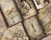 Vintage Damask Ladies Journal Pages, Antique Collage Papers, Junk Journal Backgrounds, Vintage Scrapbooking Printable, Ephemera Kit