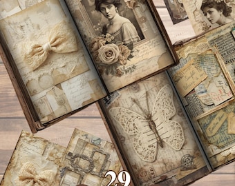 Vintage Damask Ladies Journal Pages, Antique Collage Papers, Junk Journal Backgrounds, Vintage Scrapbooking Printable, Ephemera Kit