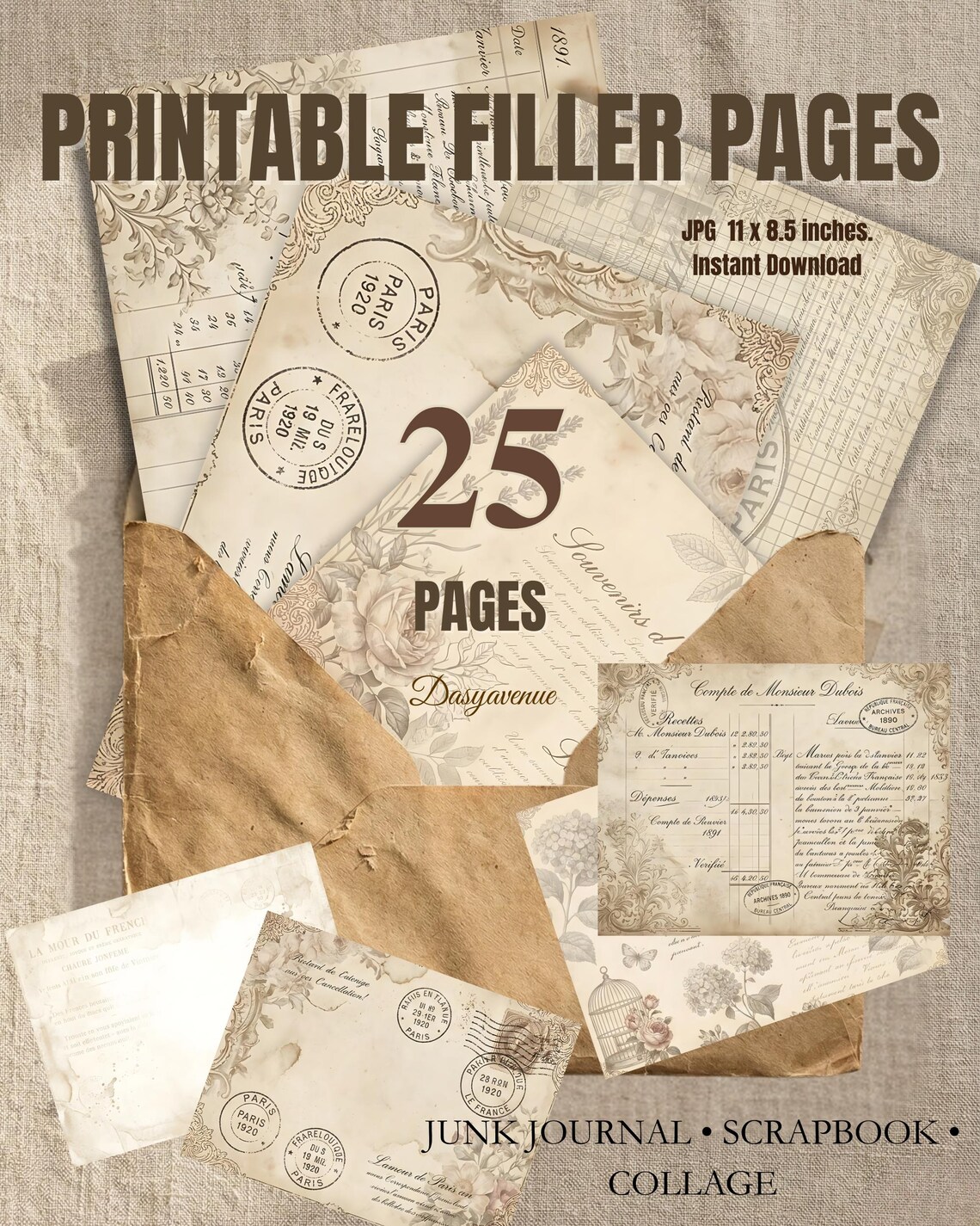Vintage Junk Journal Filler Pages Printable, Antique Journal Paper ...