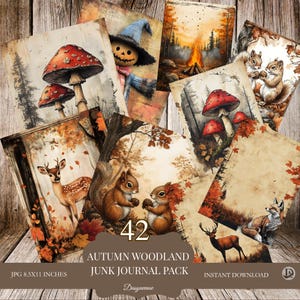 Autumn Woodland Junk Journal Pack | Forest Animals, Mushrooms & Fall Ephemera | Printable Vintage Fall Pages for Scrapbooking