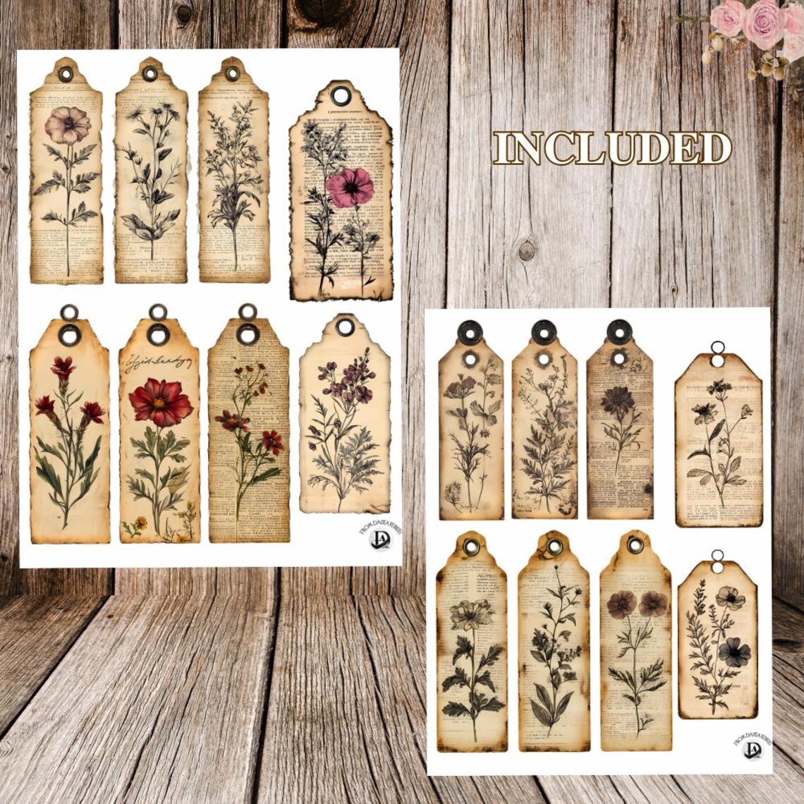 Vintage Botanical Tags Printable, Aged Paper Ephemera, Junk Journal ...