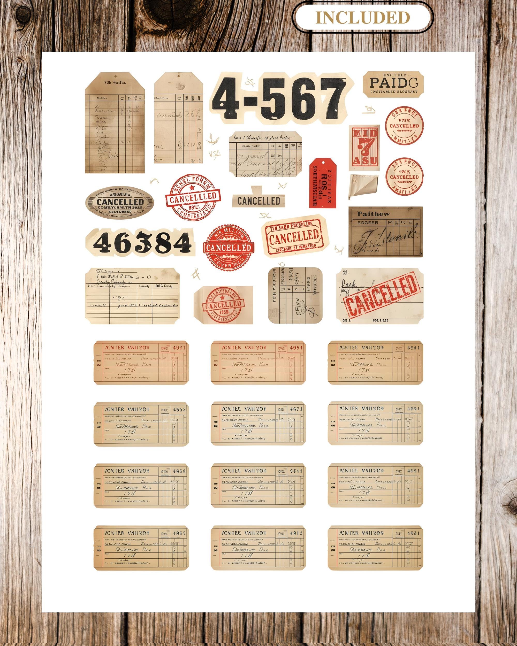 Vintage Ledger Snippets, Tabs & Ephemera Labels | Antique Paper Numbers ...