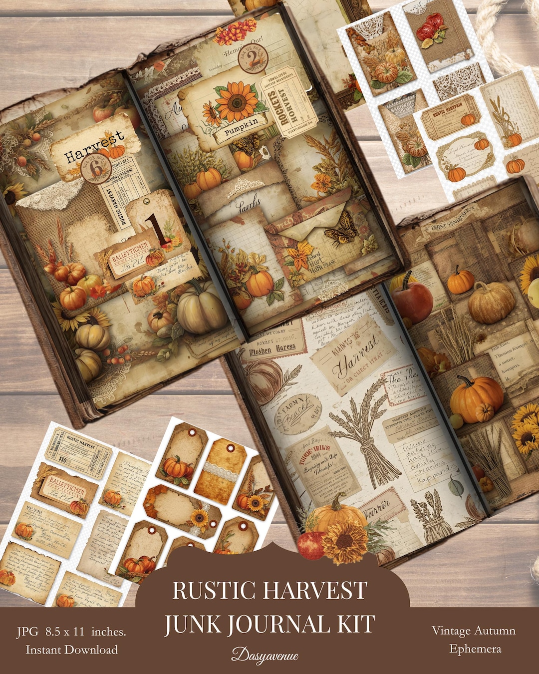 Rustic Harvest Junk Journal Kit | Vintage Autumn Ephemera Pages ...