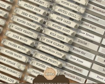 Winter Wald Kleine Etiketten • Winter Cabin Wort Aufkleber • Vintage Wald Wörter für Junk Journal & Scrapbooking zum Ausdrucken