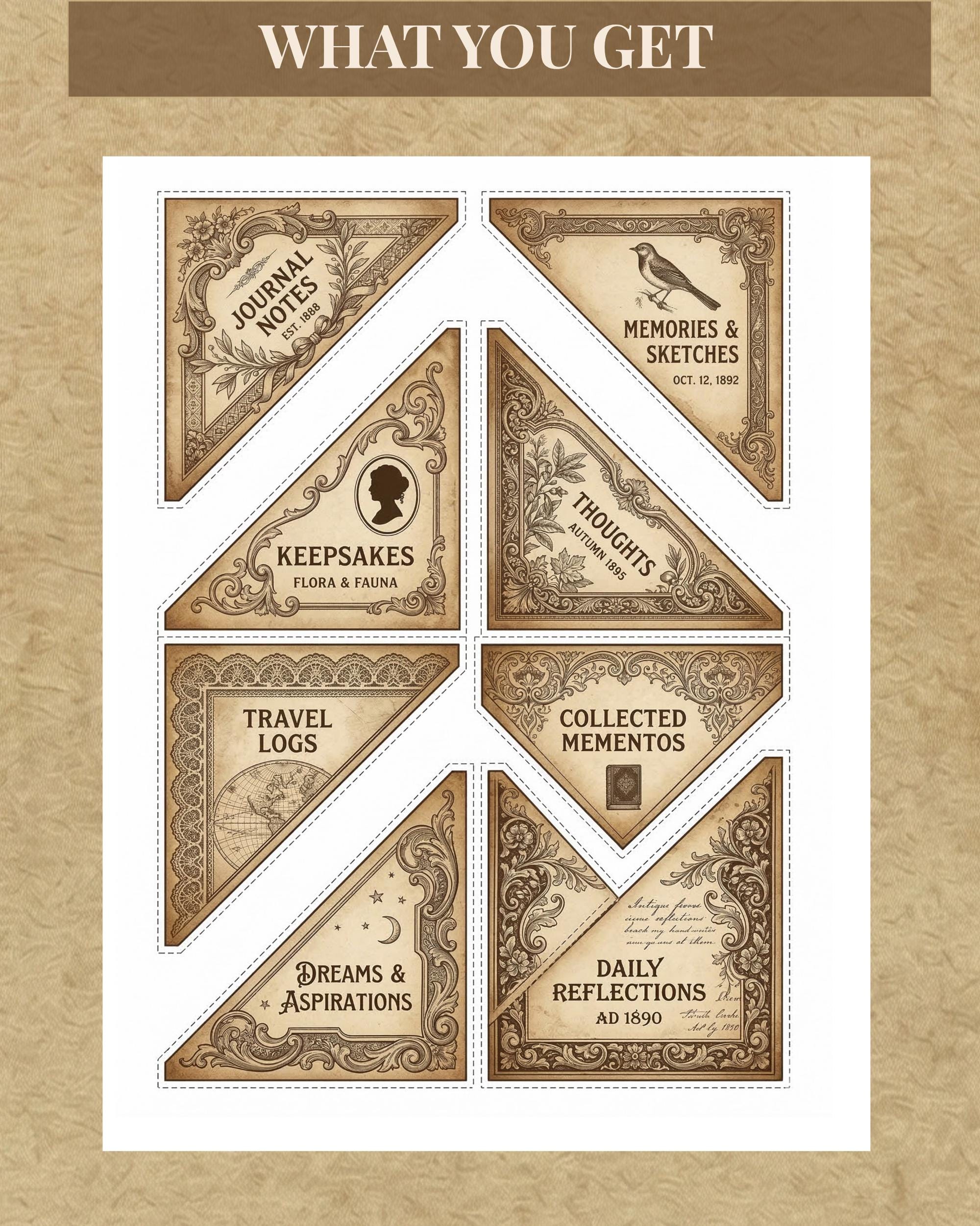 Vintage Sepia Junk Journal Pockets Printable, Shabby Chic Ephemera ...