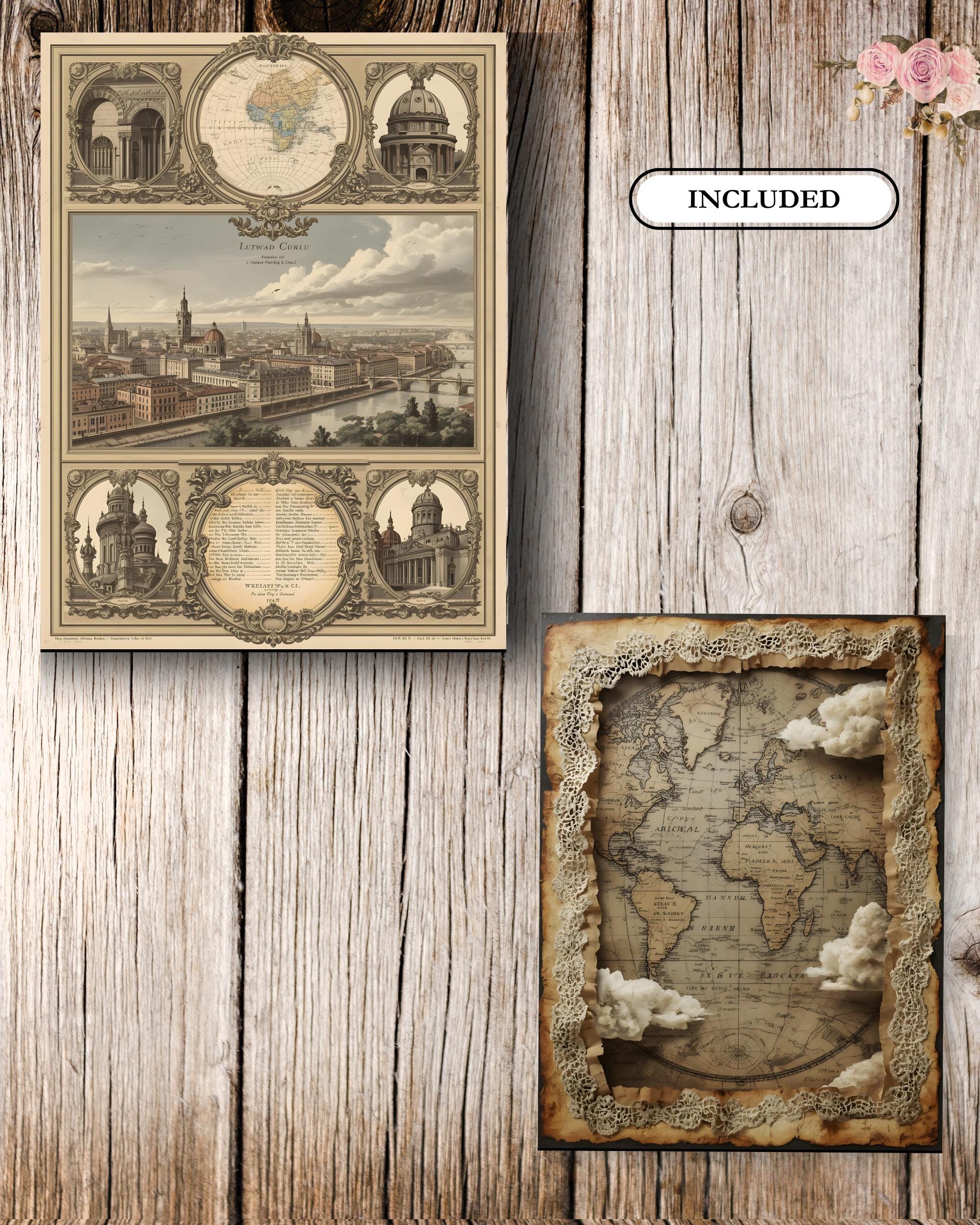 Vintage Map Cards Printable | Antique World & City Ephemera | Junk ...