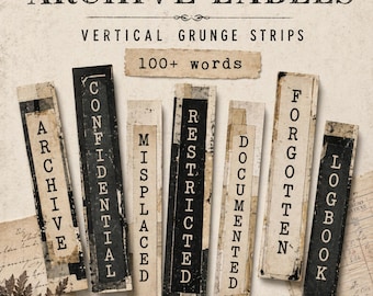 Vintage Archive Labels, Vertical Grunge Strips, Junk Journal Labels, Printable Ephemera, Scrapbooking Tags, Neutral Vintage Paper 100+ Words