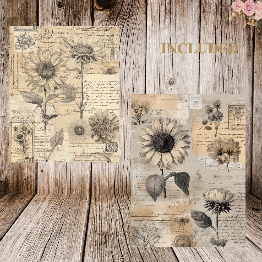 Vintage Sunflower Junk Journal Pack – 33 Printable Pages of Rustic ...