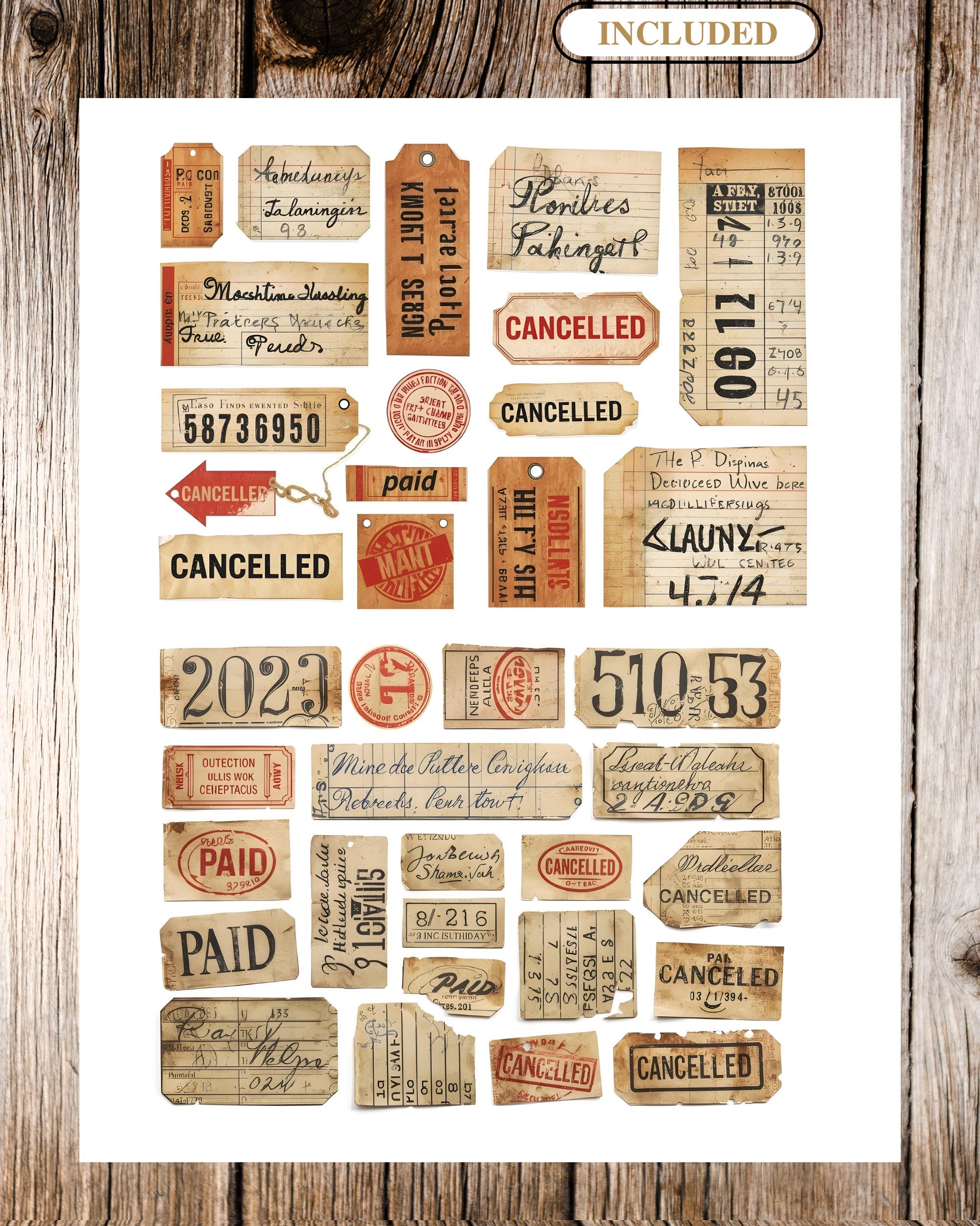 Vintage Ledger Snippets, Tabs & Ephemera Labels | Antique Paper Numbers ...