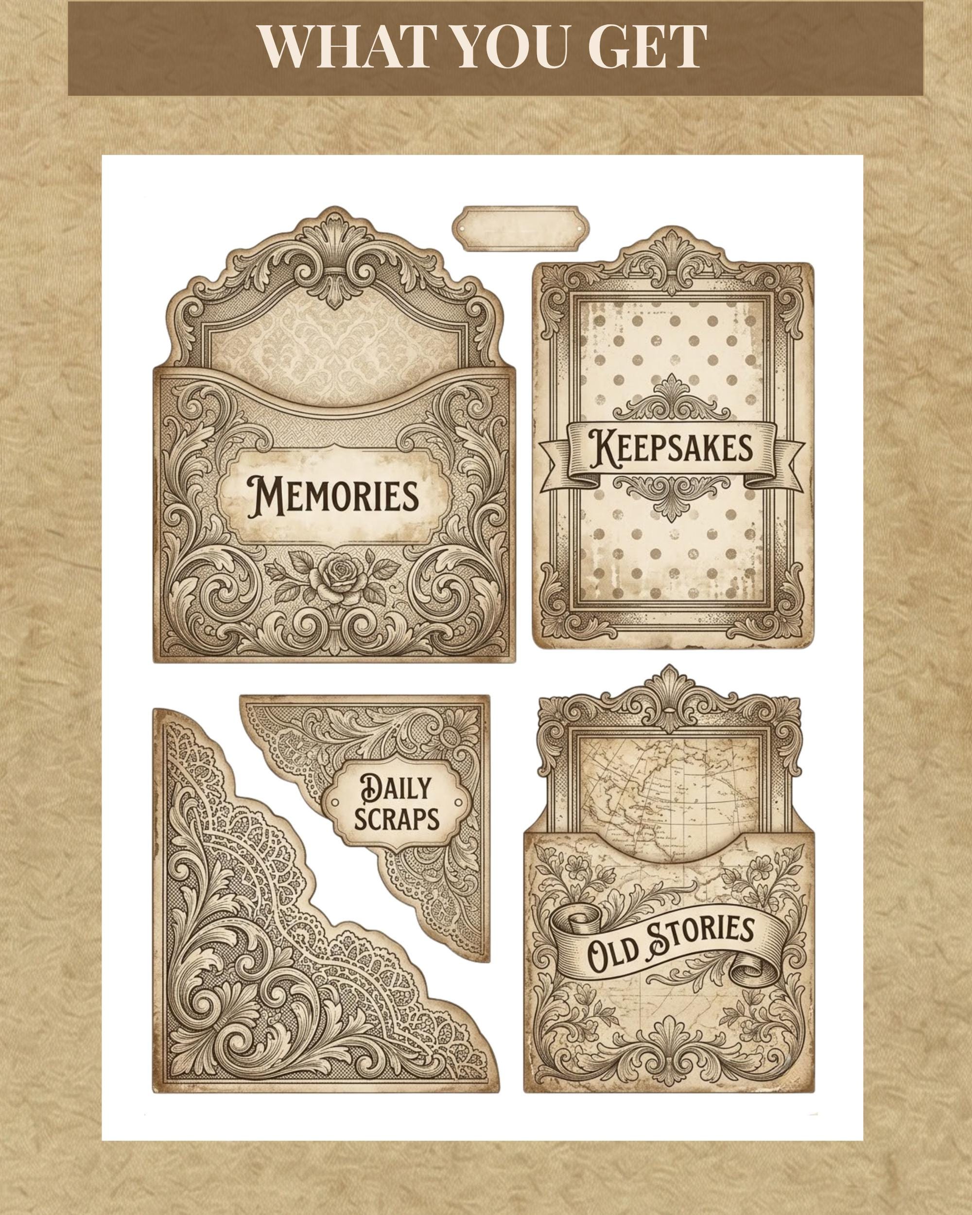 Vintage Sepia Junk Journal Pockets Printable, Shabby Chic Ephemera ...