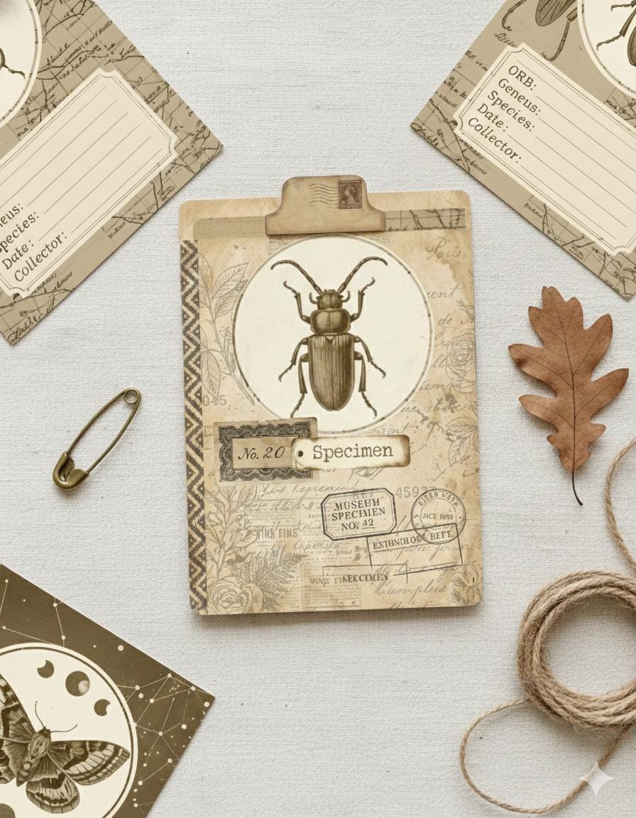 Vintage Specimen Card Folder Printable, Entomology Journal Cards ...
